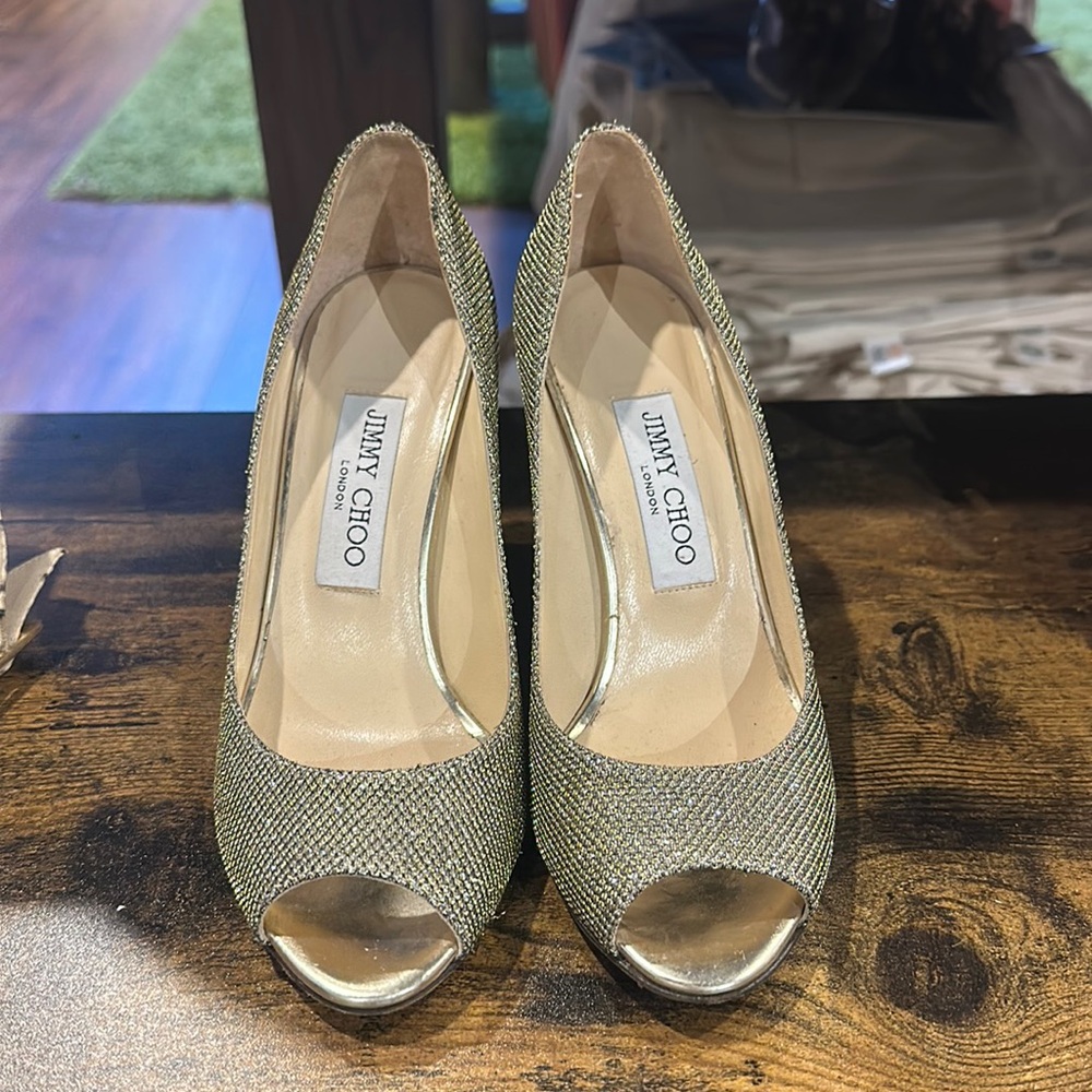 Jimmy Choo 36.5 sparkle wedge heels